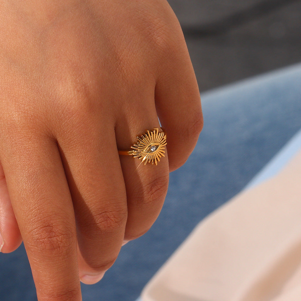 Solana Sun Ring worn on a hand